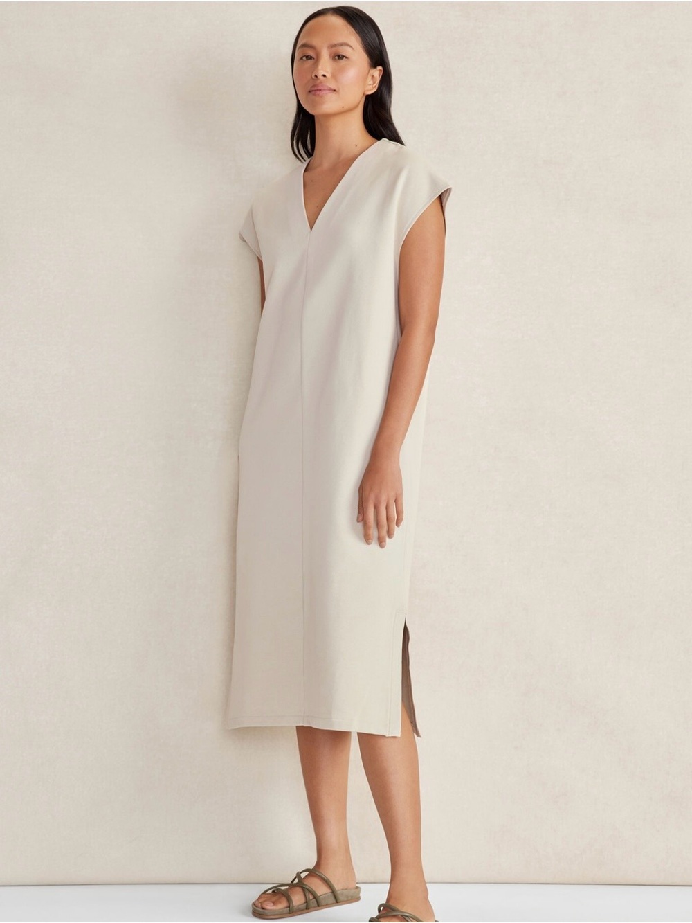 Haven well within Organic Cotton French Terry V-Neck Dress size L